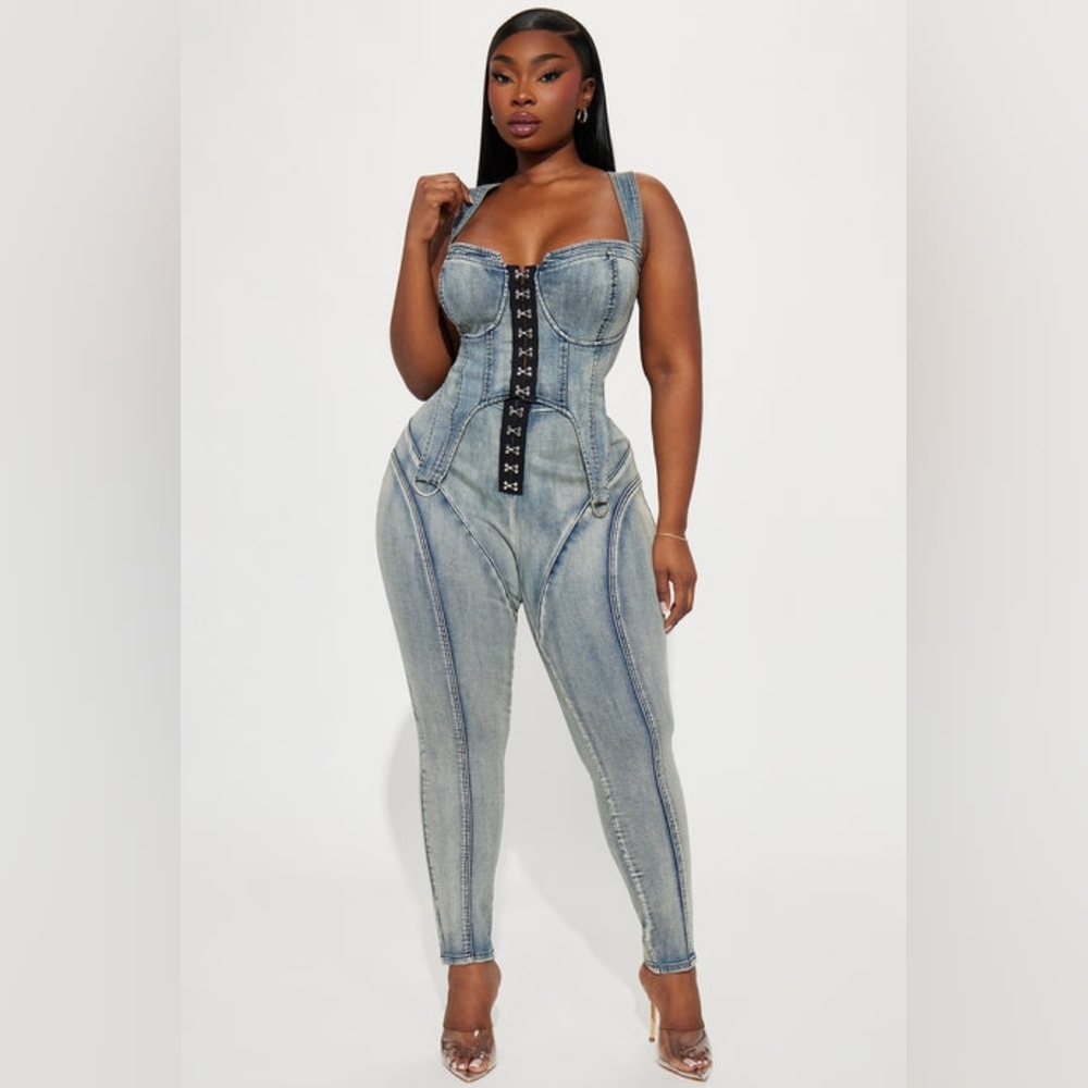Back To You Stretch Skinny - Vintage Wash Women's Blue Denim Corset Jeans - Picture 4 of 7